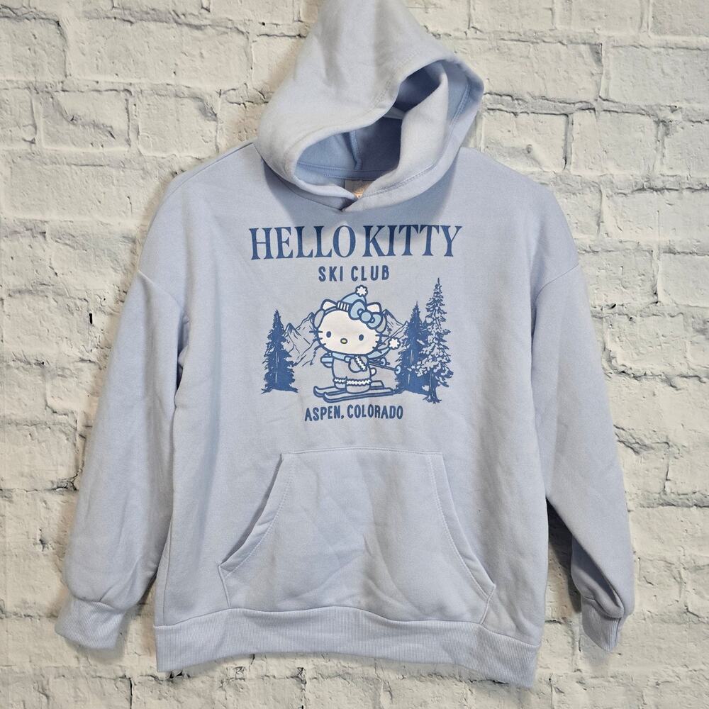 Hello Kitty  Hoodie sweatshirt Sz 8 blue sweater fleece casual pockets A12
